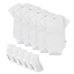 10-Pack Organic Cotton Short Sleeve Bodysuit & Sock Bundle