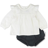 Long Sleeve Ruffle Shoulder Top with Bloomer Set