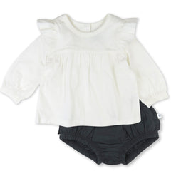 Long Sleeve Ruffle Shoulder Top with Bloomer Set