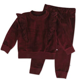2-Piece Velour Ruffle Front Sweatsuit