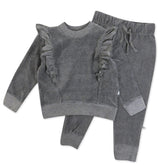 2-Piece Velour Ruffle Front Sweatsuit