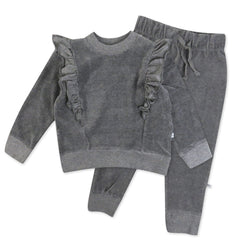 2-Piece Velour Ruffle Front Sweatsuit