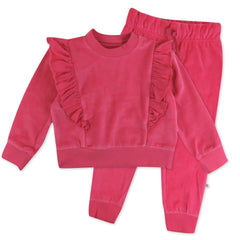 2-Piece Velour Ruffle Front Sweatsuit