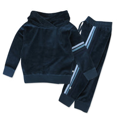 2 Piece Cozy Velour Pop Over Hoodie and Sweatpant Set