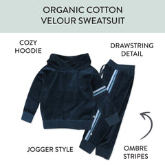 2 Piece Cozy Velour Pop Over Hoodie and Sweatpant Set