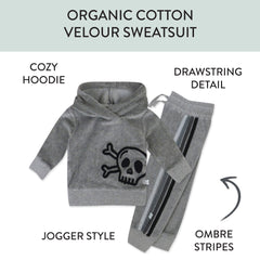 2 Piece Cozy Velour Pop Over Hoodie and Sweatpant Set
