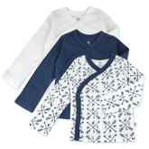 3-Pack Organic Cotton Long Sleeve Side-Snap Kimono Tops