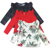 3 Pack Long Sleeve Ruffle Shoulder Shirt