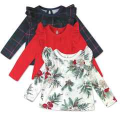 3 Pack Long Sleeve Ruffle Shoulder Shirt