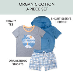 3-Piece Short Sleeve Hoodie, T-shirt and Short Set