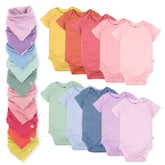 20-Pack Organic Cotton Short Sleeve Bodysuit & Bandana Bib Burp Cloth Bundle
