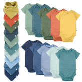 20-Pack Organic Cotton Short Sleeve Bodysuit & Bandana Bib Burp Cloth Bundle