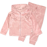 2-Piece Ruffle Velour Zip Up Hoodie and Sweatpant Set
