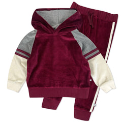 2 Piece Cozy Velour Pop Over Hoodie and Sweatpant Set