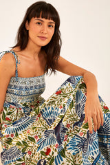 Off White Macaw Flight Smocked Maxi Dress