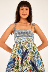 Off White Macaw Flight Smocked Maxi Dress