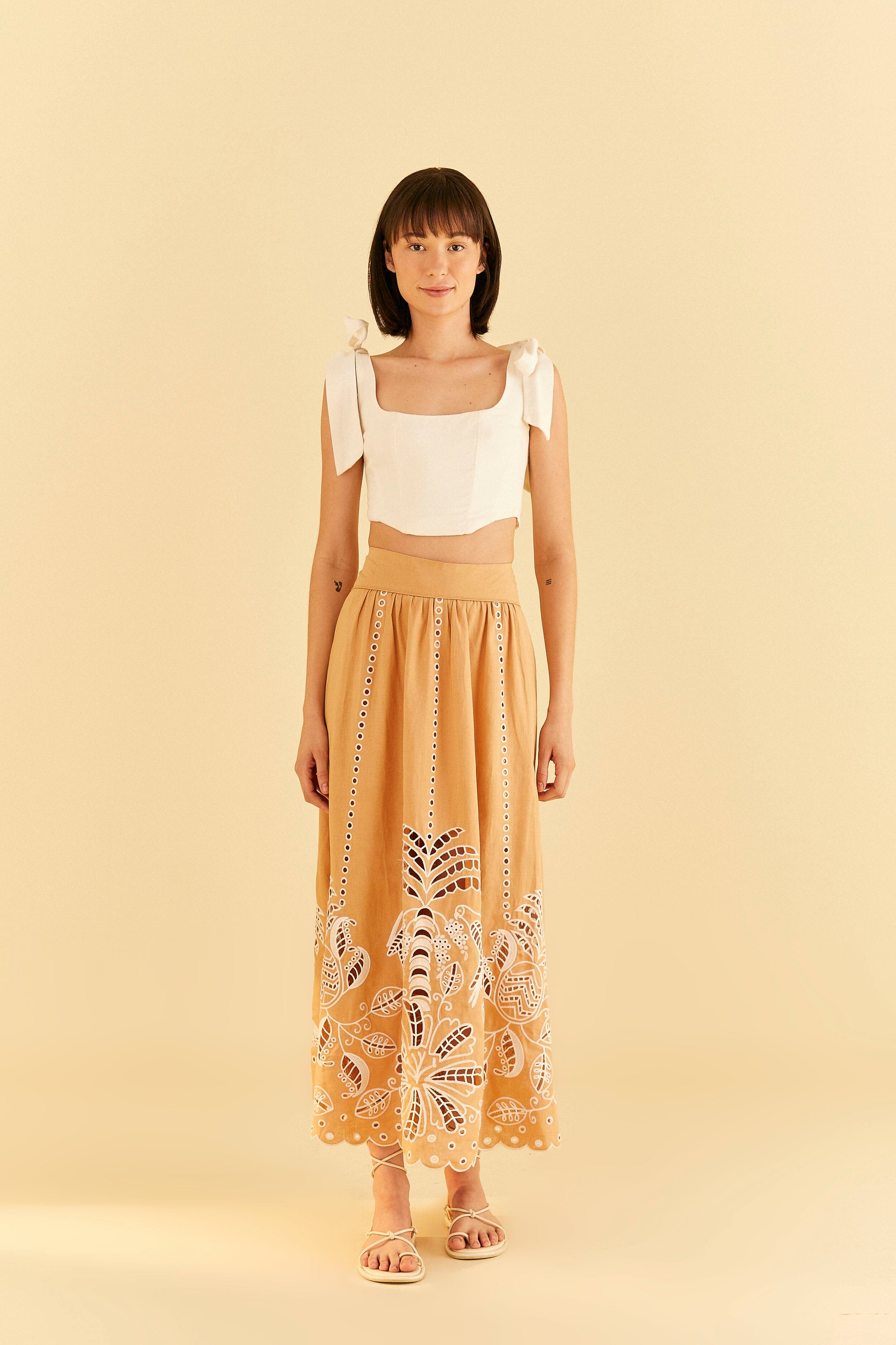Sand Richelieu Midi Skirt