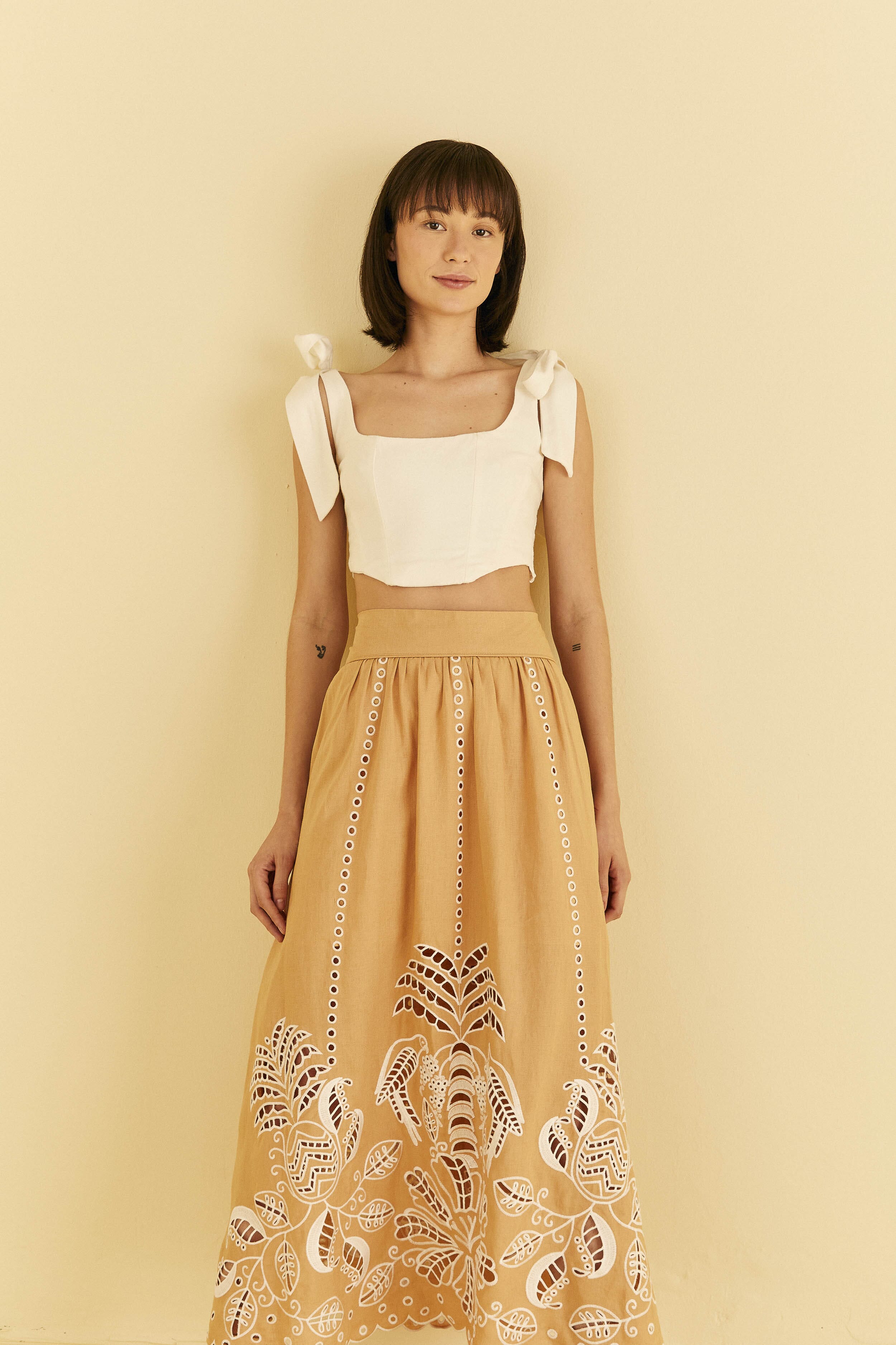 Sand Richelieu Midi Skirt