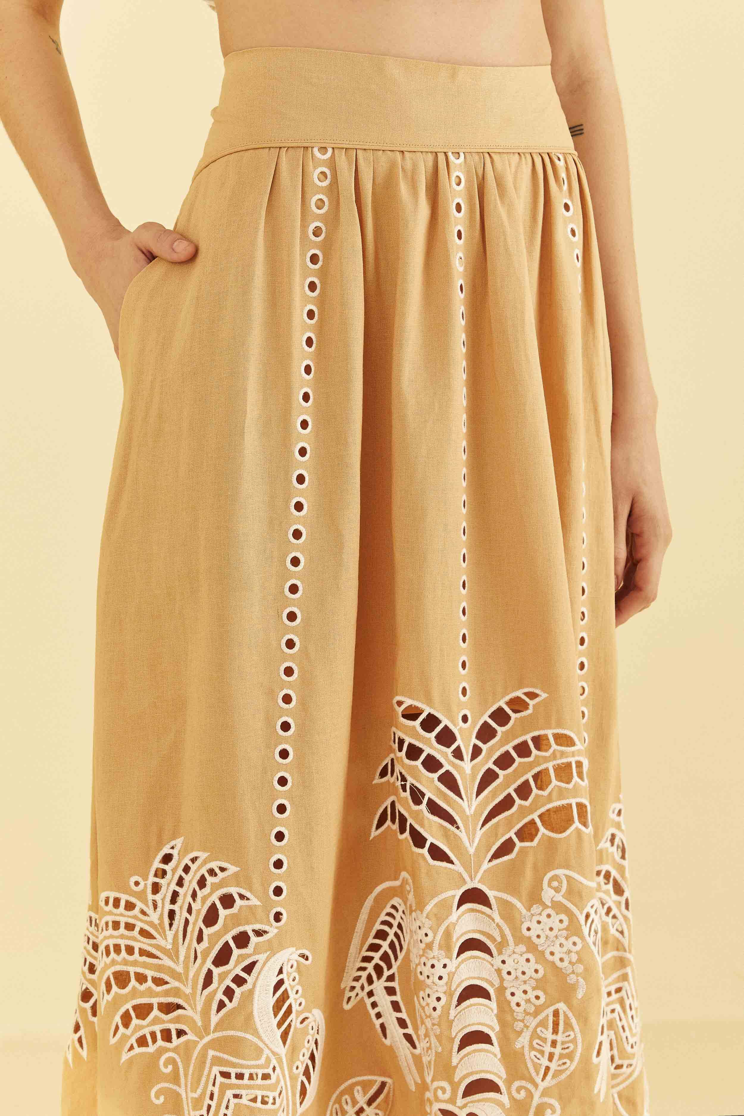 Sand Richelieu Midi Skirt