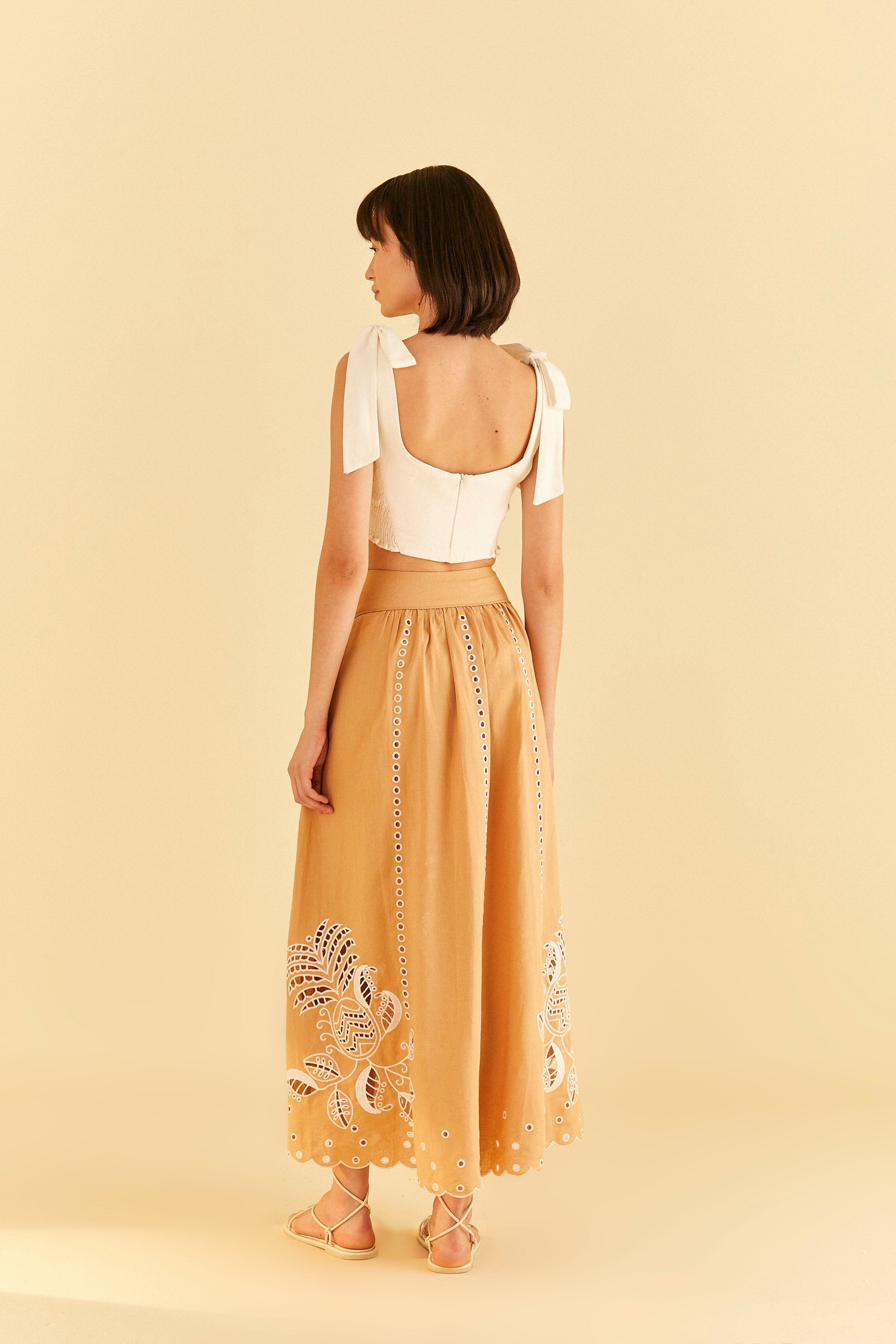 Sand Richelieu Midi Skirt