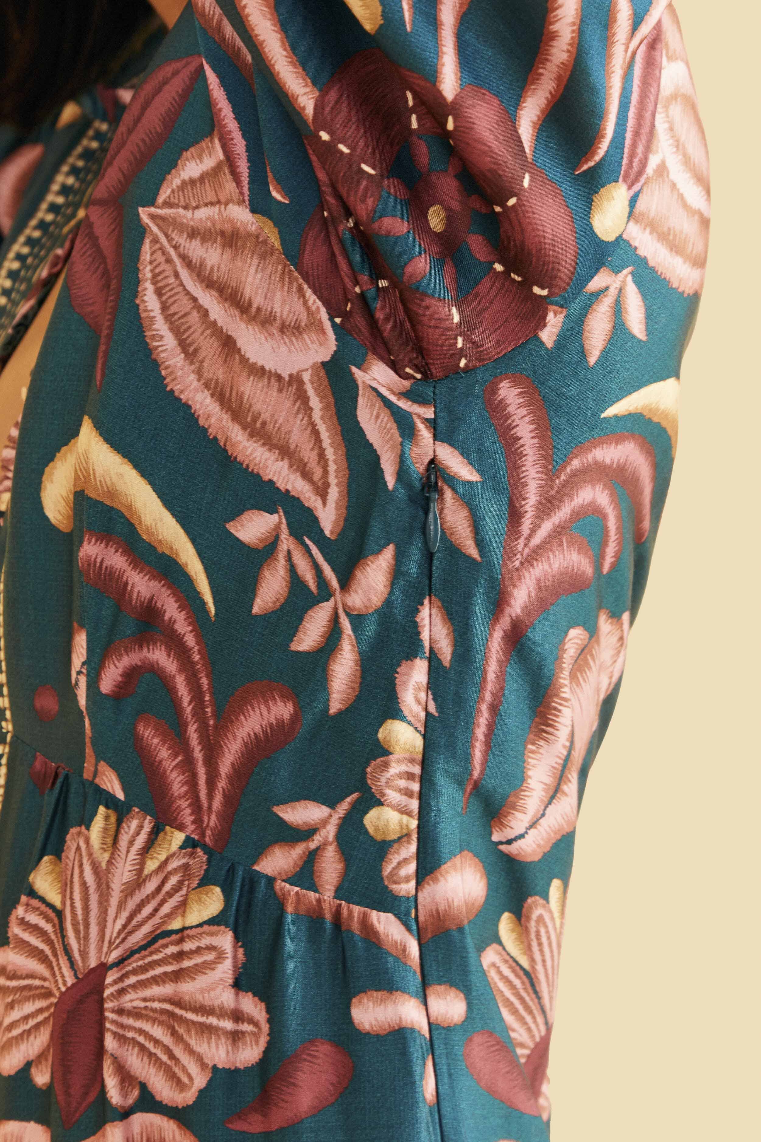 Teal Seashell Tapestry Lenzing™ Ecovero™ Viscose Mini Dress