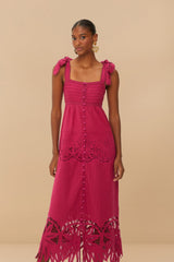 Pink Daisy Embroidered Sleeveless Midi Dress