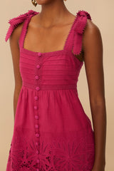 Pink Daisy Embroidered Sleeveless Midi Dress
