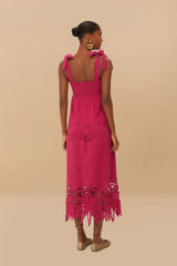 Pink Daisy Embroidered Sleeveless Midi Dress