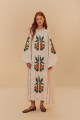 Light Pink Cross Stitch Pineapple Embroidered Midi Dress