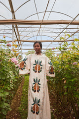 Light Pink Cross Stitch Pineapple Embroidered Midi Dress