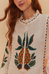 Light Pink Cross Stitch Pineapple Embroidered Midi Dress