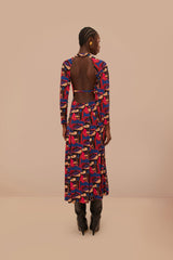 Wild Mushrooms Black Jersey Midi Dress