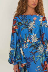 Blue Surreal Flowers Wrap LENZING™ ECOVERO™ Mini Dress