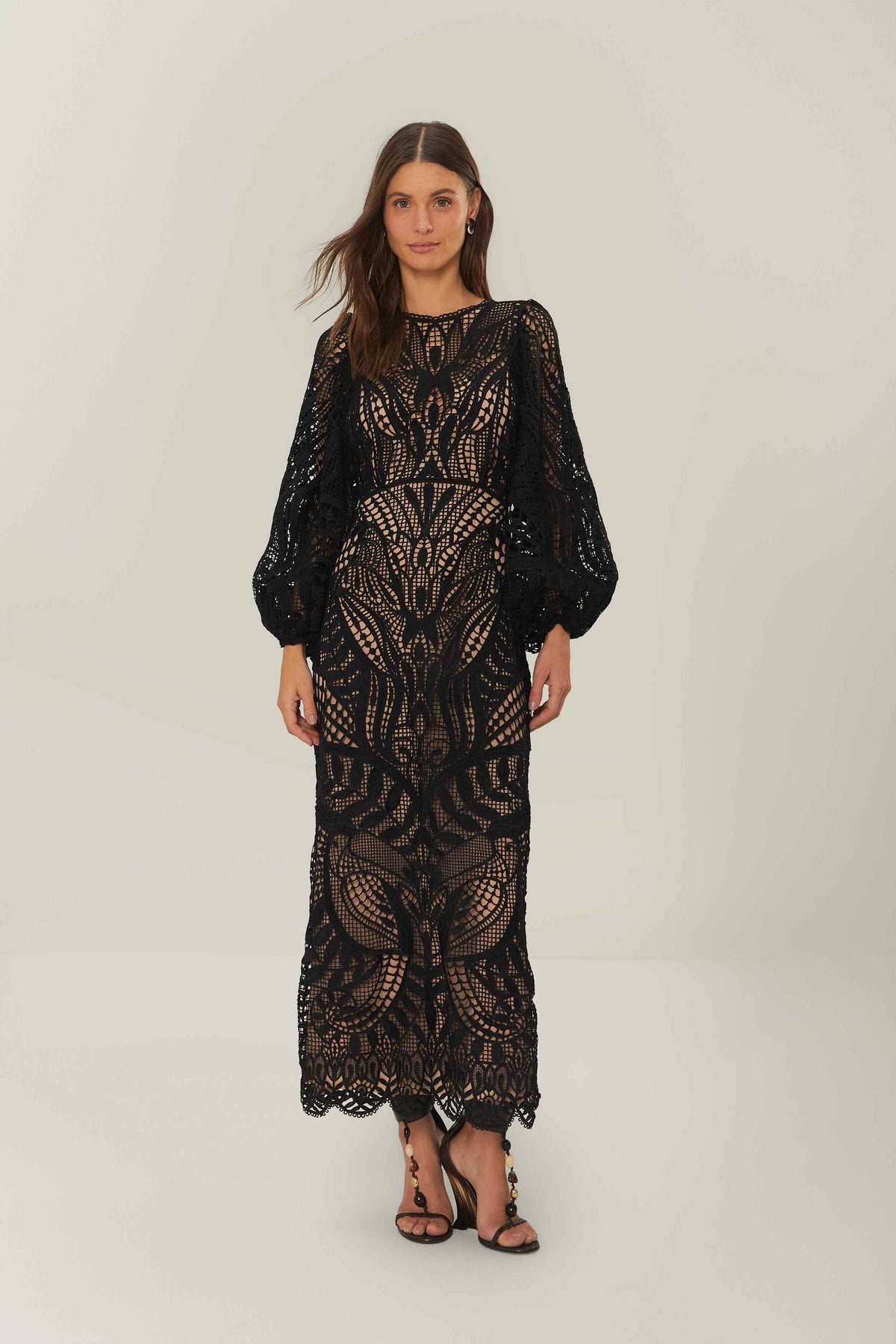 Black Nature Guipure Midi Dress