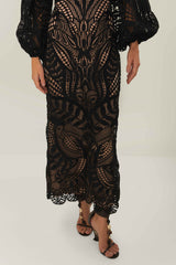 Black Nature Guipure Midi Dress