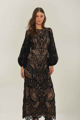 Black Nature Guipure Midi Dress