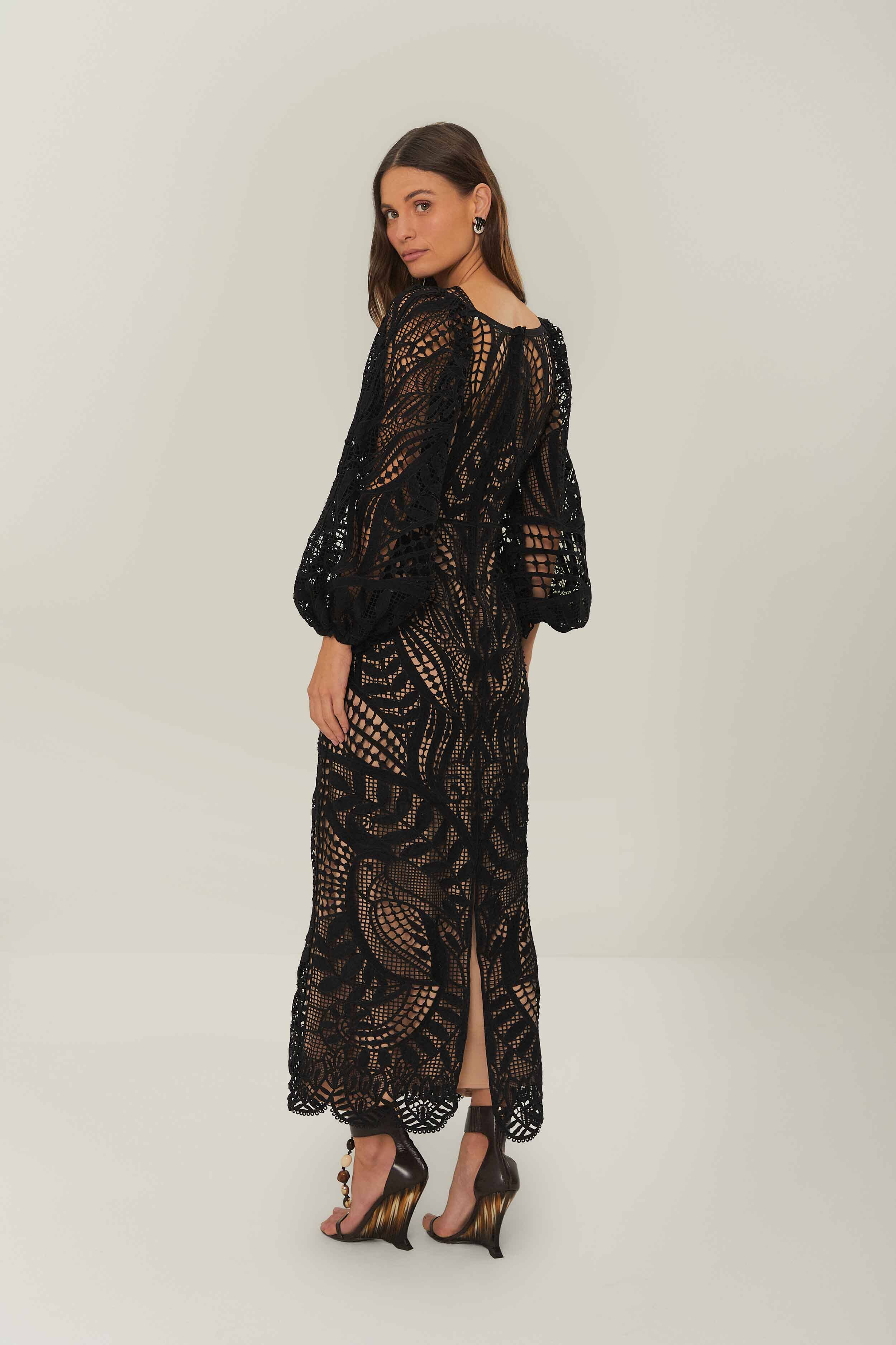 Black Nature Guipure Midi Dress