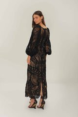 Black Nature Guipure Midi Dress