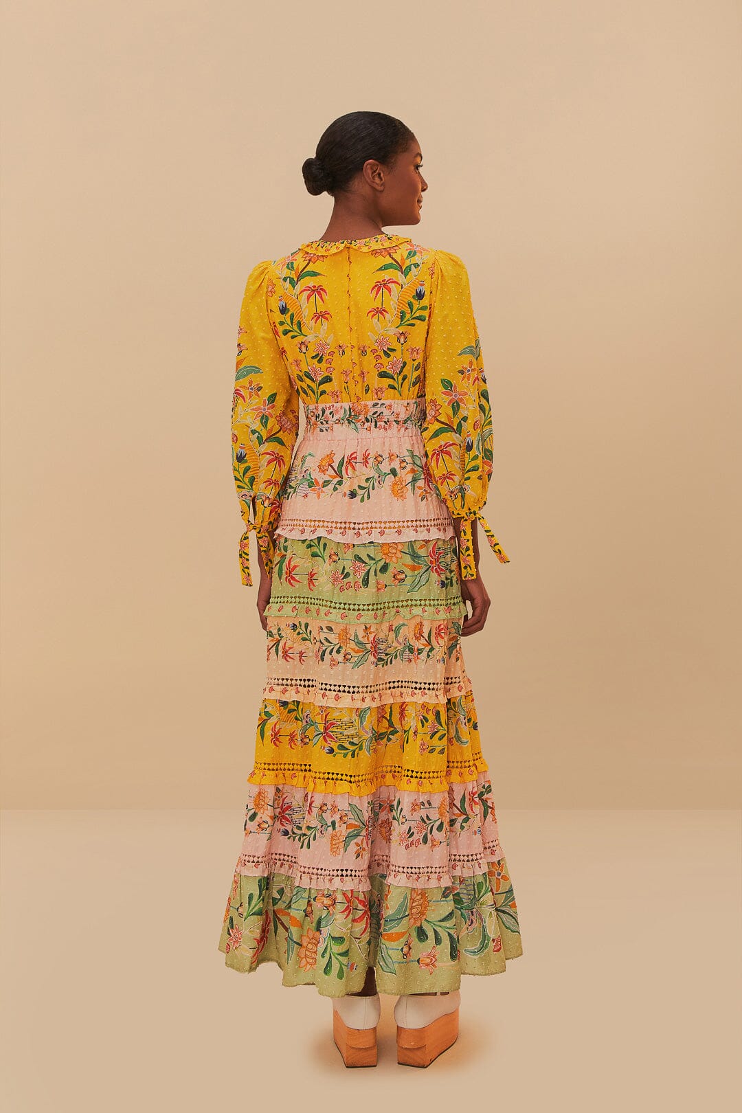 Mixed Delicate Flowers Long Sleeve Maxi Dress
