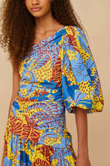 Yellow Jungle Panther One-Shoulder Midi Dress