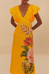 Off-White Spring Awakening Euroflax™ Premium Linen Midi Dress