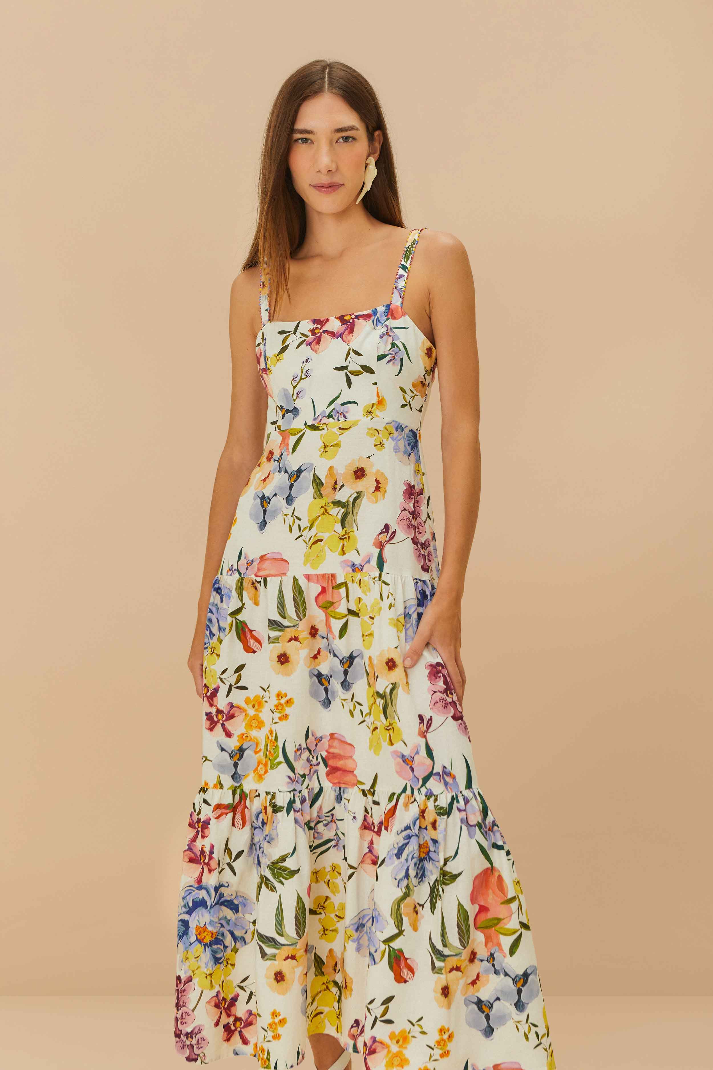 Off-White Greek Garden LENZING™ ECOVERO™ Euroflax™ Maxi Dress