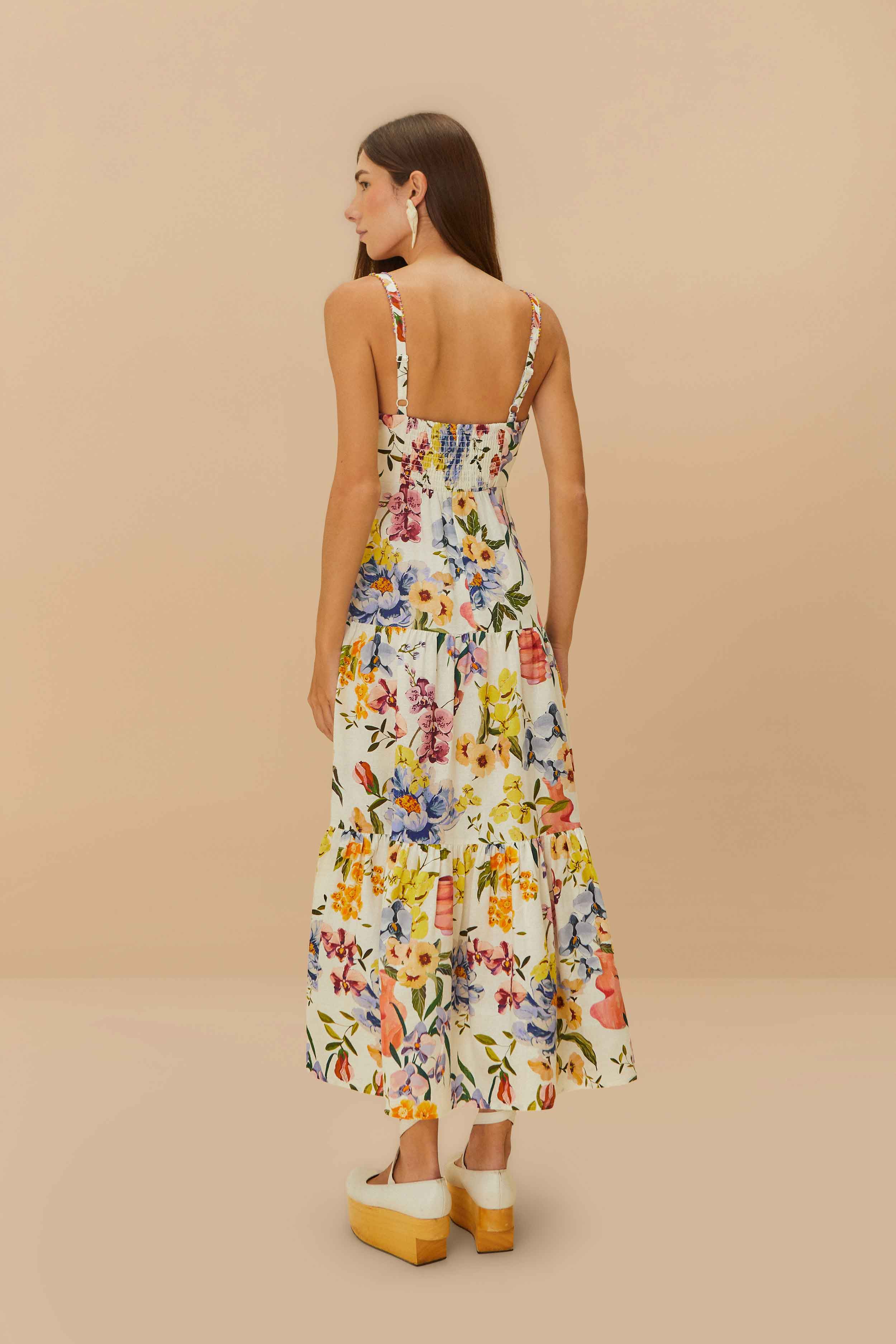 Off-White Greek Garden LENZING™ ECOVERO™ Euroflax™ Maxi Dress