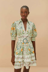 Off-White Folk Floral Short Sleeve Mini Dress
