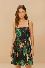 Black Midnight Macaw Fiesta LENZING™ ECOVERO™ Euroflax™ Mini Dress