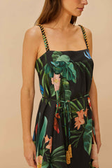 Black Midnight Macaw Fiesta LENZING™ ECOVERO™ Euroflax™ Mini Dress