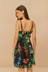 Black Midnight Macaw Fiesta LENZING™ ECOVERO™ Euroflax™ Mini Dress