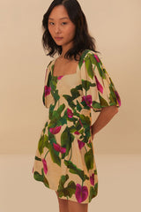 Sand Anthurium Leaves LENZING™ ECOVERO™ Euroflax™ Mini Dress
