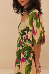 Sand Anthurium Leaves LENZING™ ECOVERO™ Euroflax™ Mini Dress