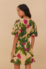 Sand Anthurium Leaves LENZING™ ECOVERO™ Euroflax™ Mini Dress